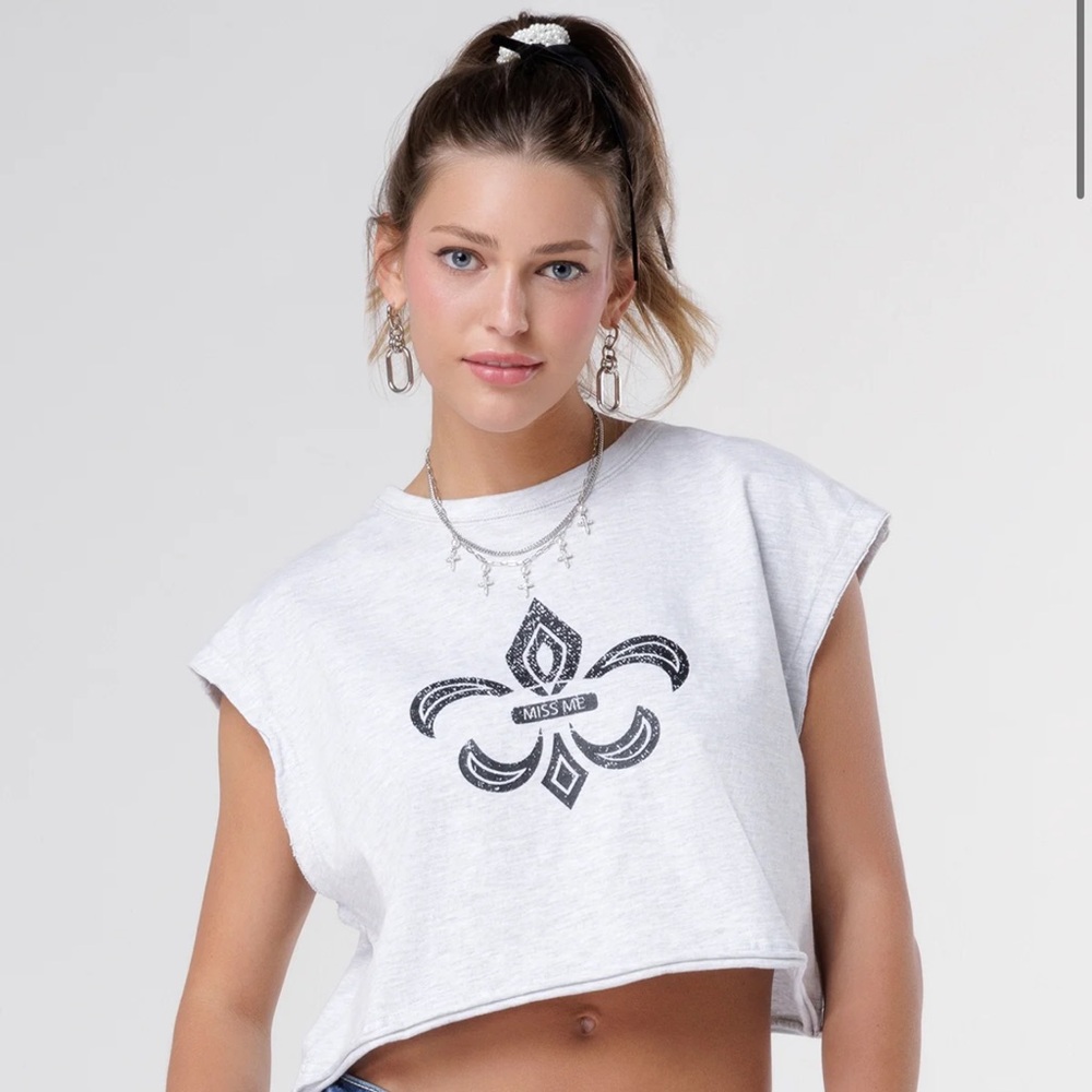 miss me denim fleur muscle graphic tank